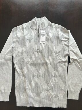 Buckle Men's Light Gray Diamond Knit Quarter-Zip Sweater